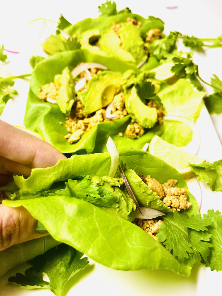 lettuce tacos with tofu crumbles