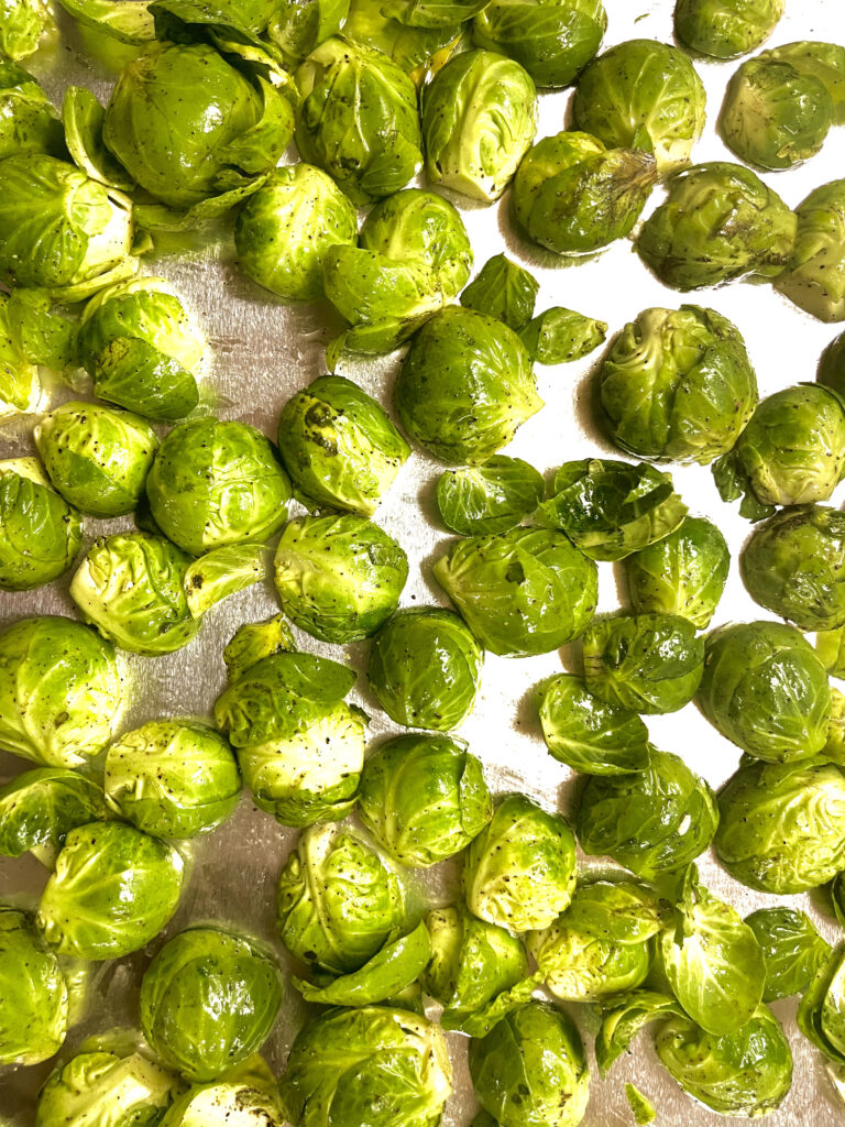 brussel sprouts on pan