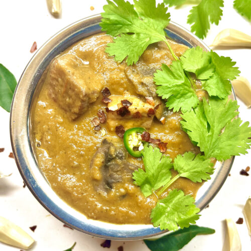 cajun tofu mushroom coconut curry in bowl