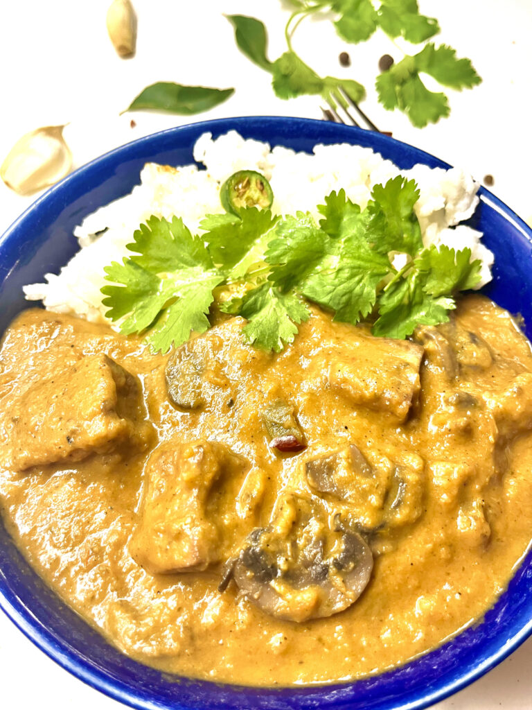 cajun tofu mushroom coconut curry plated