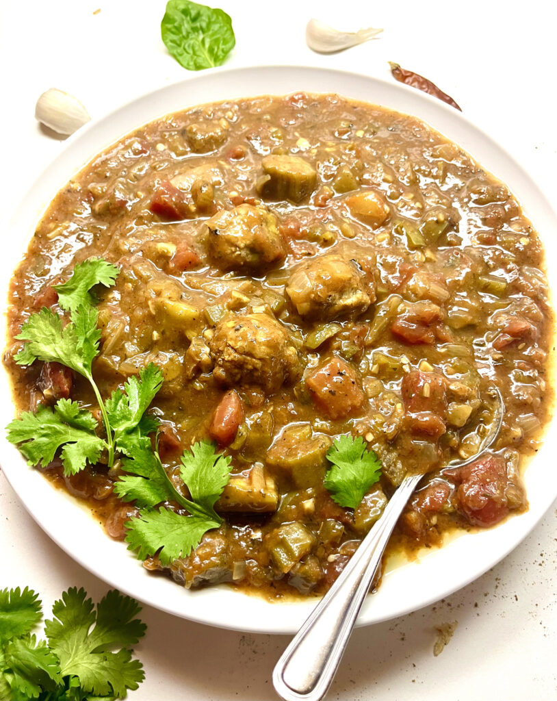 smoky vegan gumbo with spoon