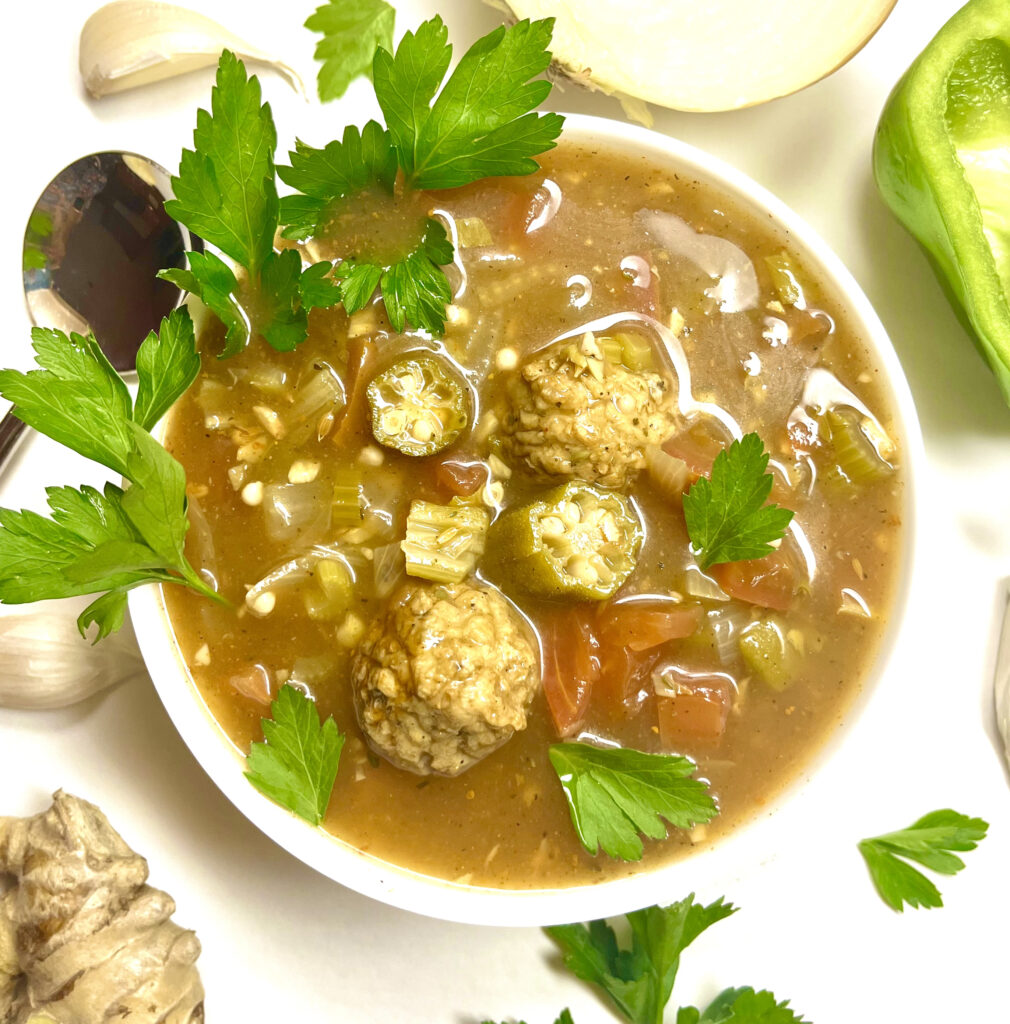 smoky vegan gumbo in bowl