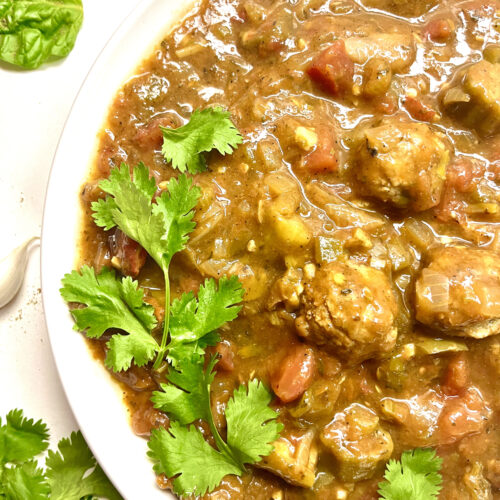 smoky vegan gumbo soup in bowl