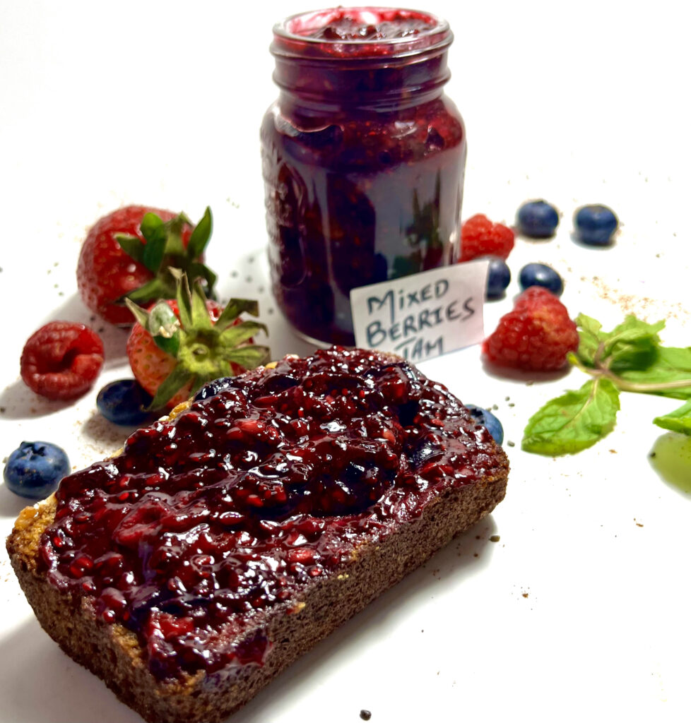 mixed berry jam on bread