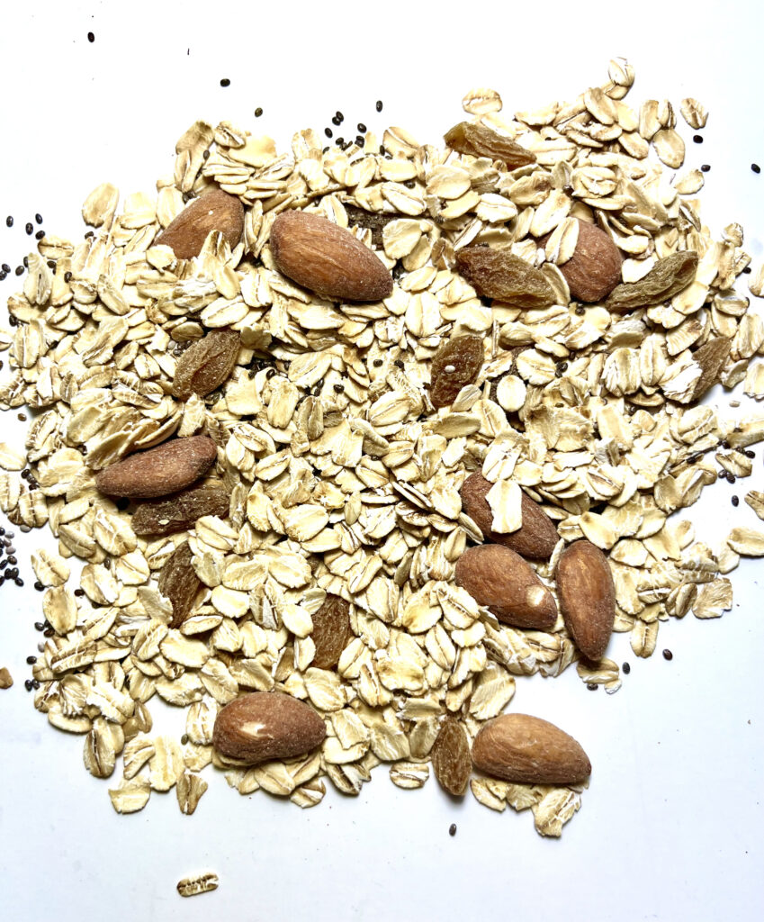 raw oatmeal and almonds