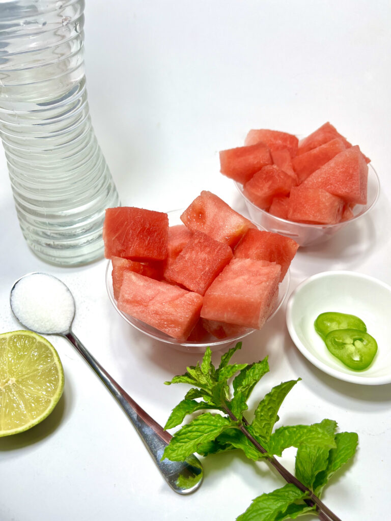 watermelon cubes and ingredients