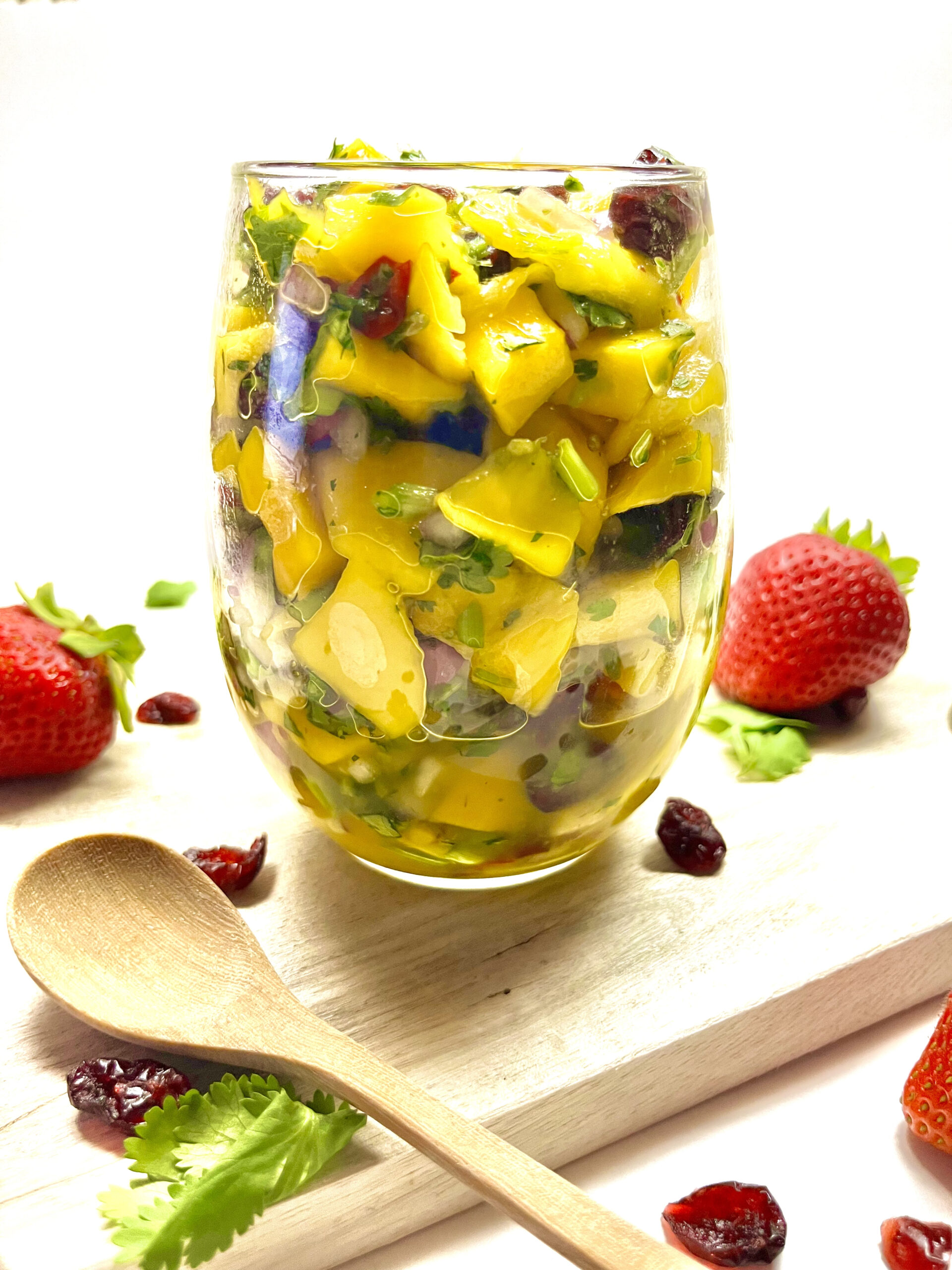 mango cilantro salad in glass