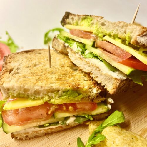 veggie sandwich halves overlapping