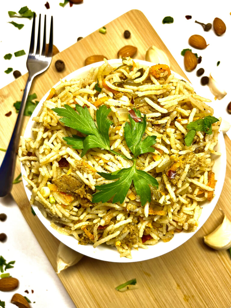 vegan rice plov with fork