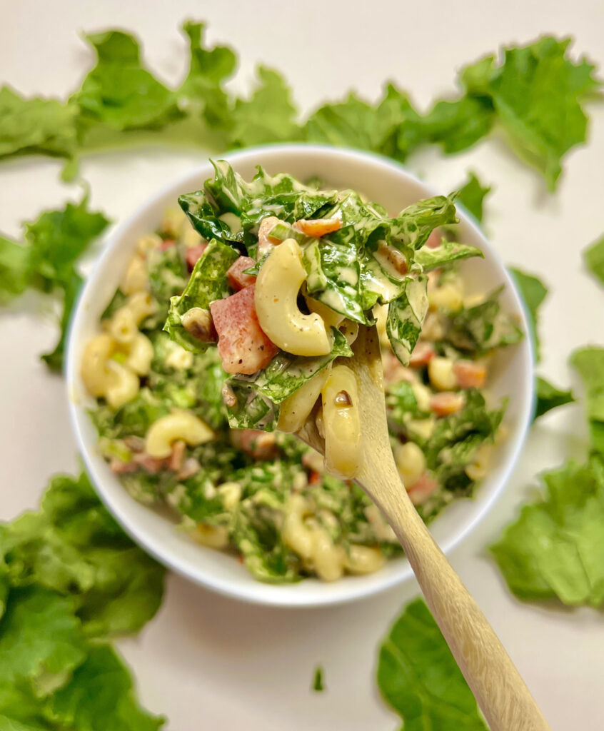 macaroni salad with spoon