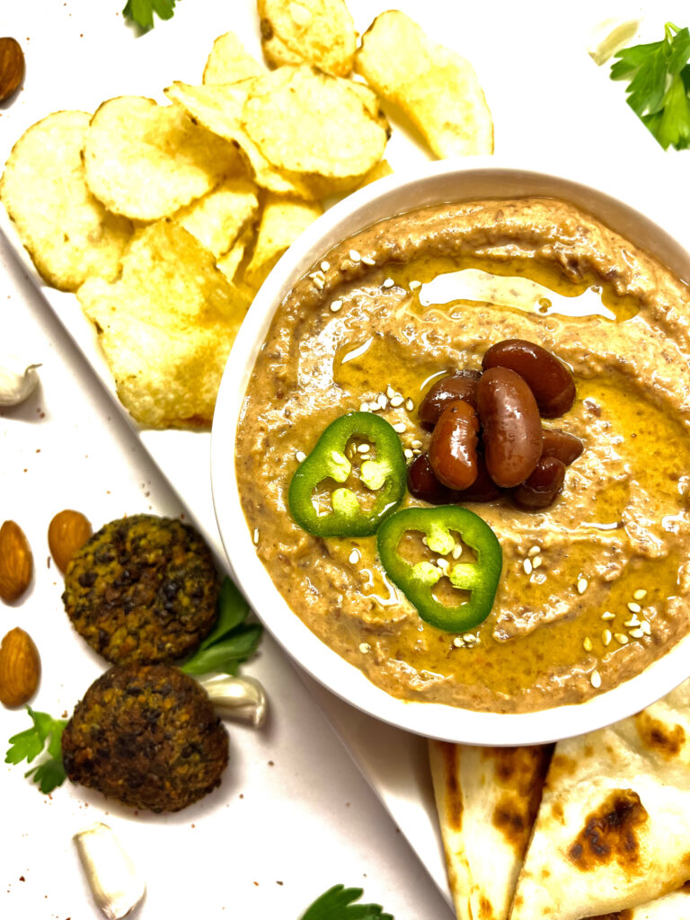 hummus platter with jalapenos