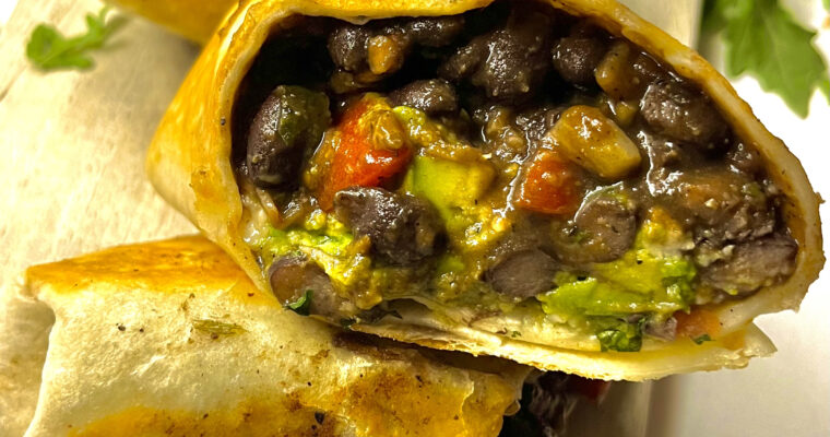 burrito cut in half seen from top