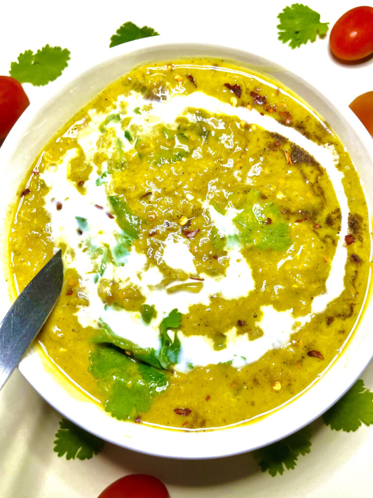 coconut curry lentil soup in bowl