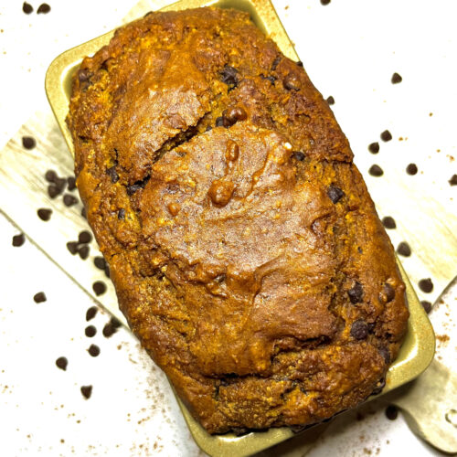 pumpkin bread loaf seen from top