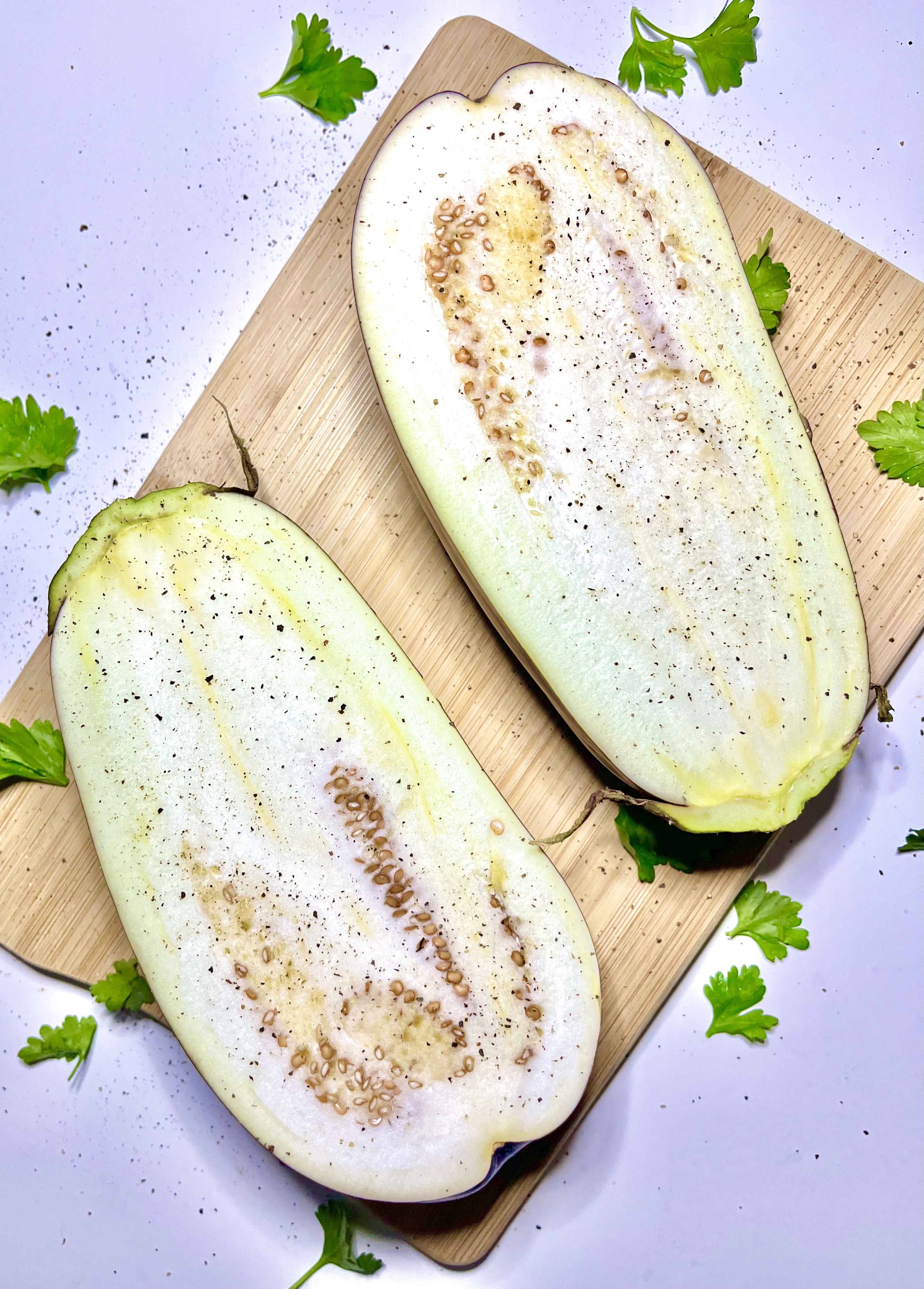 sliced eggplant on cutting board