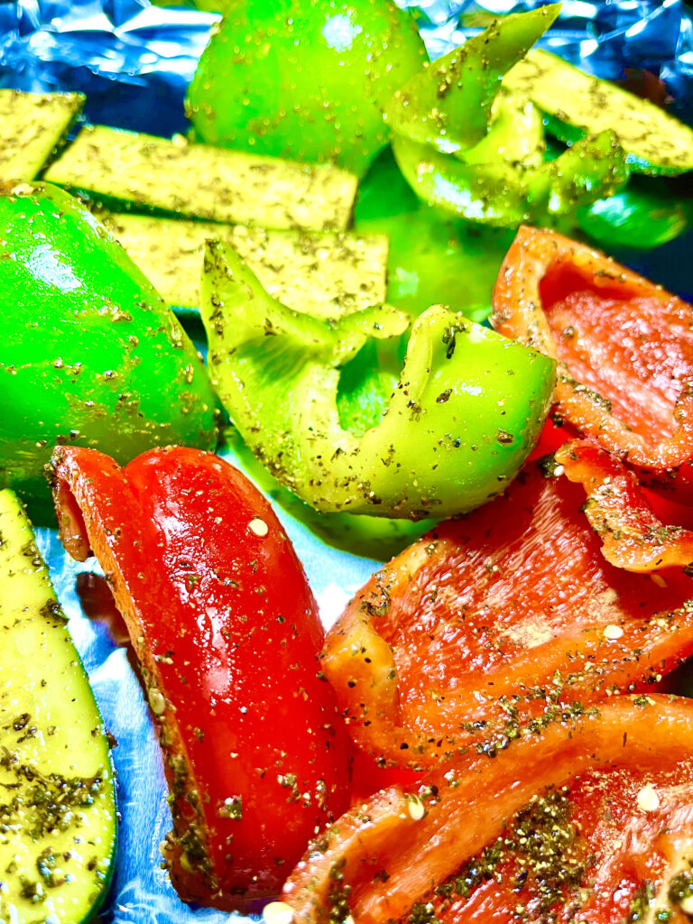 sliced bell peppers and zucchini