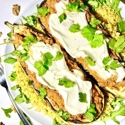 moroccan stuffed eggplant on plate