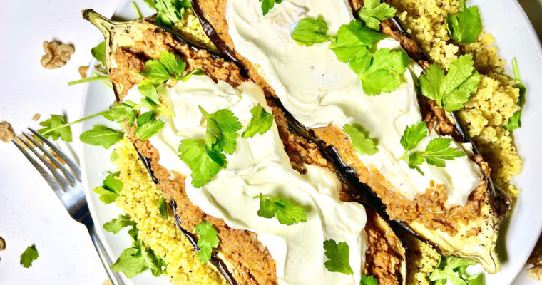 moroccan stuffed eggplant on plate